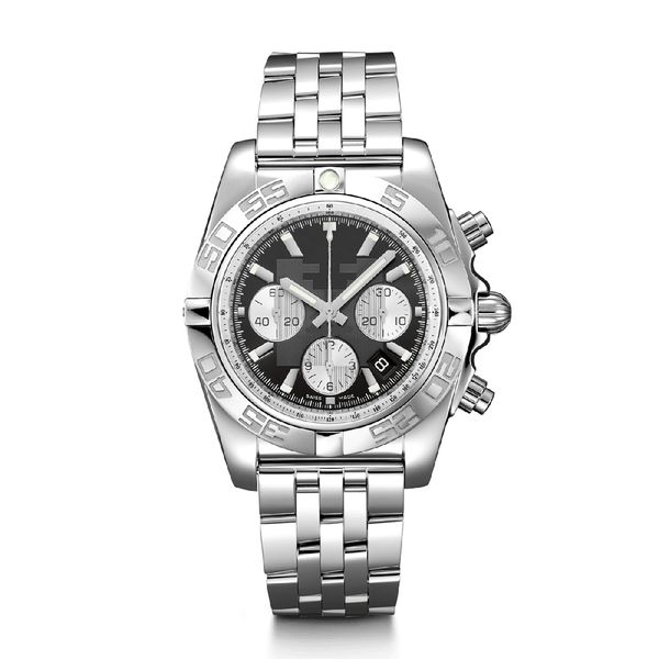 

2019 mens watch 44mm fashion quartz battery auto date wristwatches large dial chronograph watches stainless steel sport casual pilot watch, Slivery;brown