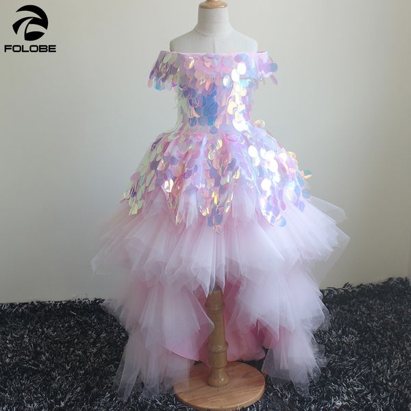 

flower girl dress children wedding bridemaid ball gown dresses kids pink sequin gowns girl hi lo party elegant pageant dress, Red;yellow