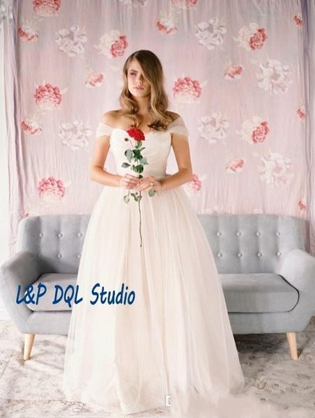 Blush Brautkleider, hohe Taille, Falten, Tüll, sexy lange Brautkleider, europäischer Stil, Falten, Tüll, Brautkleider, Übergröße, nach Maß