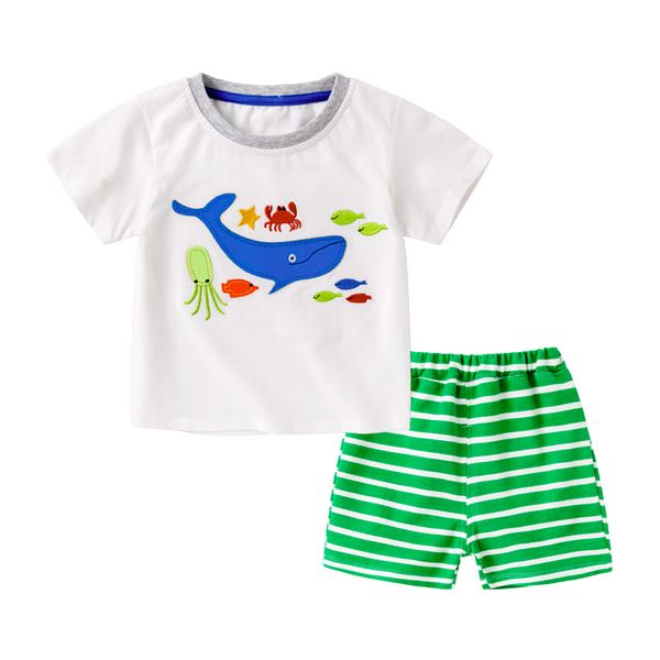 

2019 boys summer pure cotton suit children's new short-sleeved t-shirts shorts children's summer clothing leisure two-piece sets, White