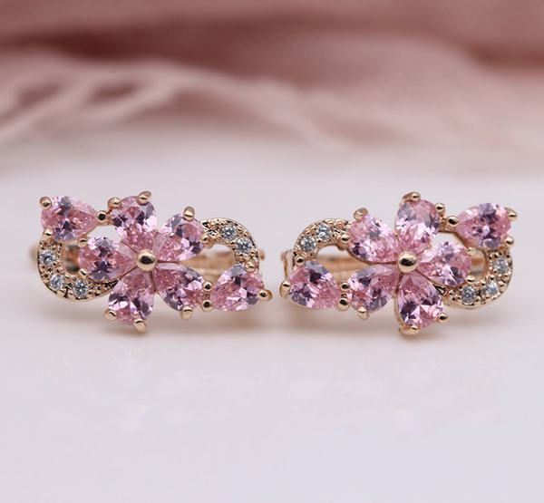 

elegant crystal flower zircon stud earrings, Golden;silver
