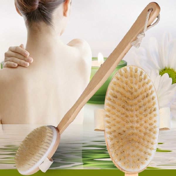 Spazzola per il corpo in setola naturale in legno Massaggiatore per vasca da bagno Doccia con manico lungo Spa Scrubber per la schiena