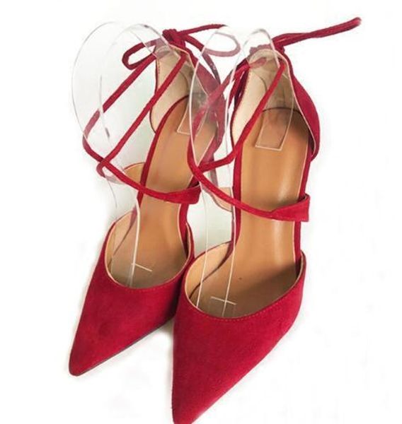 

new red velvet ankle strapped ribbon cover heel pointed stiletto high heel narrow band women's shoes boots sandals, Black