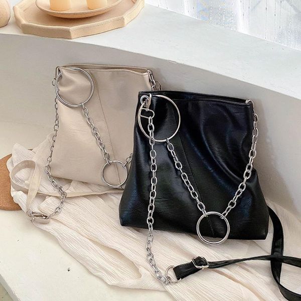 

solid color women bucket bag large capacity leather handbags chain decor messenger crossbody bags for women 2020 phone packet