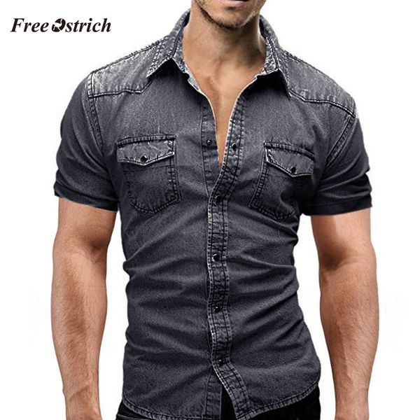 

ostrich fashion men's casual slim fit button shirt with pocket short sleeve men's cool shirt blouses 91128, White;black