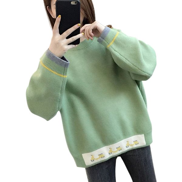 

knit sweater women women's autumn and winter sweater coat loose long sleeve ins style student knit damen pullover, White;black