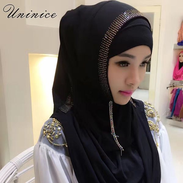 

muslim women's hijab diamonds scarf hooded instant wraps bandanas cap underwear shawl headscarf abaya brim headgear arab islamic, Red