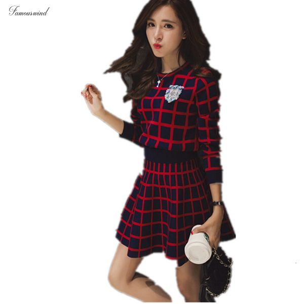 

set new knitted long sleeve tracksuit skirt suits women beads collar sweater crop a line skirt two piece 2019, White