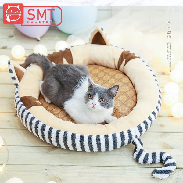 

smartpet warm velvet cat cave house puppy kitten sleeping bag soft striped ear shape kennel bed for small dog winter pet nest