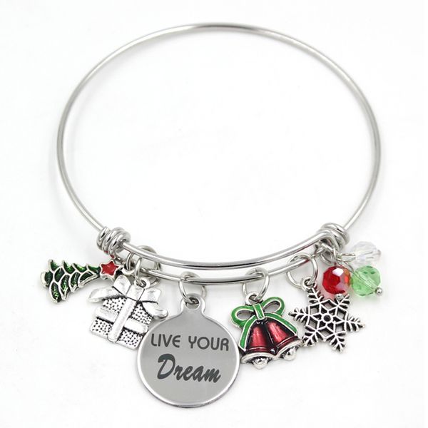 

wholesale gifts stainless steel bracelet wire adjustable expandble bangle christmas charm bracelet bangle christmas xmas gifts, Golden;silver