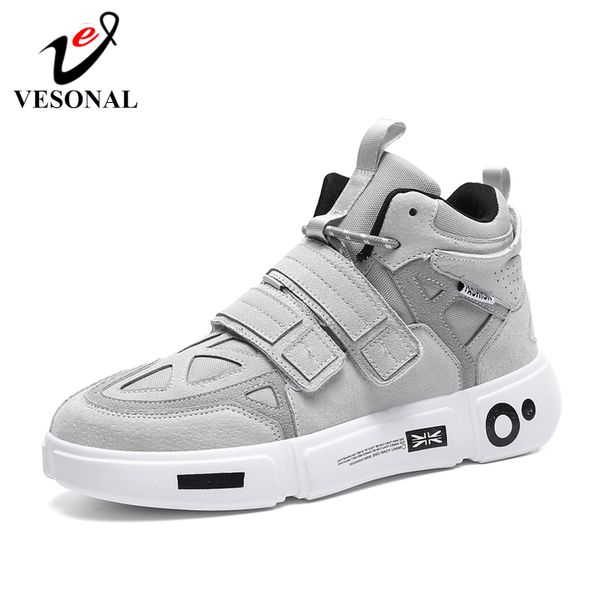 

vesonal 2020 spring lightweight suede leather high sneakers men shoes casual hip hop rock breathable male footwear street, Black