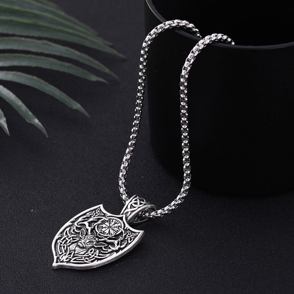 

eueavan 10pcs/lot men viking deer sekira amulet pendant necklaces nordic talisman pegan aegishjalmur chain necklace wholesale, Silver