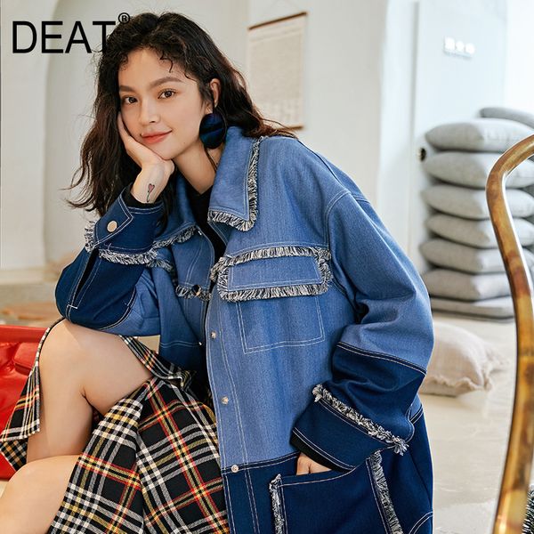 

deat] 2019 new spring summer lapel long sleeve burr tassel hit color spliced temperament jacket women coat fashion tide 13d408, Black;brown