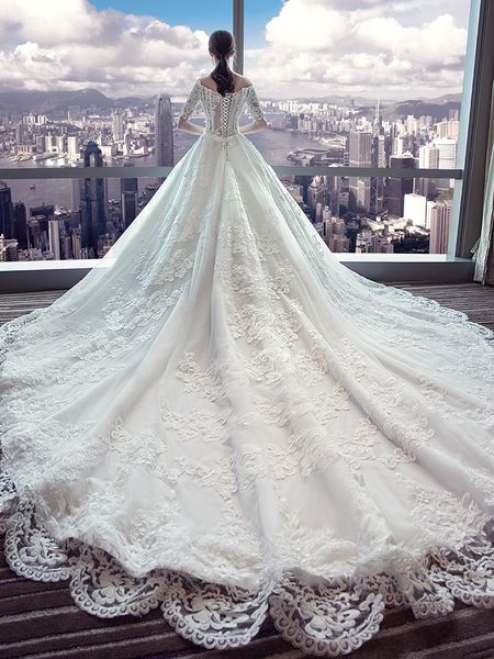 

new word shoulder luxury drag tail princess dream show thin marriage french starry sky, White