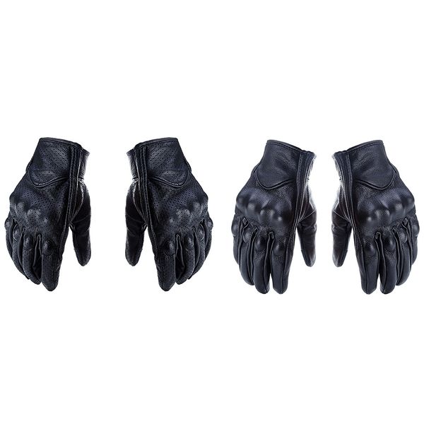 

1 pair retro leather motorcycle motocross gloves touch screen full finger protective gears motorbike gloves, Black