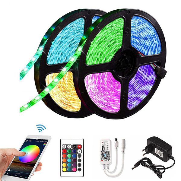 5m 10m 15m RGB LED Faixa de 2835 DC 12V impermeável Tape WiFi flexível Diode fita Fita Tira LED tiras com + adaptador remoto