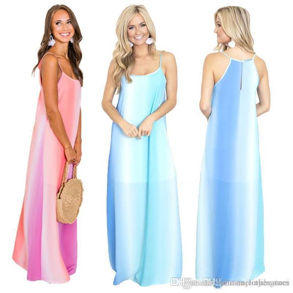 

цветное платье модельер богемные платья повседневный праздник спагетти ремень платье летние женщины градиент, Black;gray