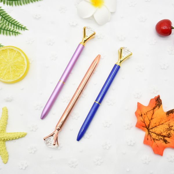 

2pcs kawaii ballpoint pen gem metal ball pen with large diamond black 0.7mm ball fashion school office supplies, Blue;orange