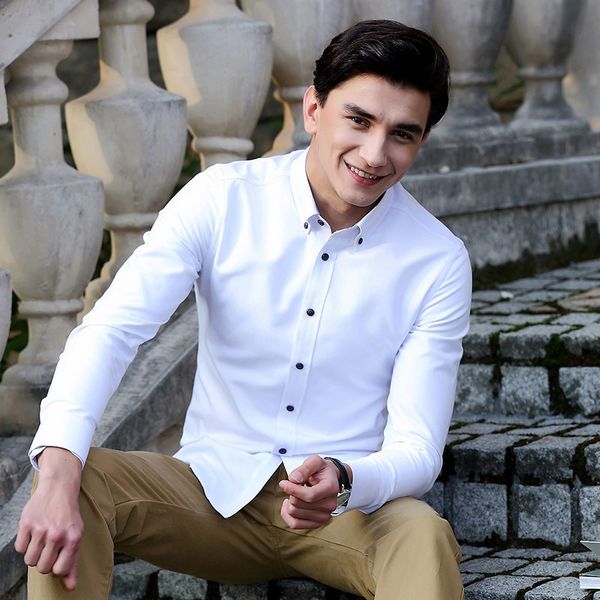 

tfetters new brand men oxford shirt long sleeve business casual shirt men turn-down neck 7 color high quality, White;black