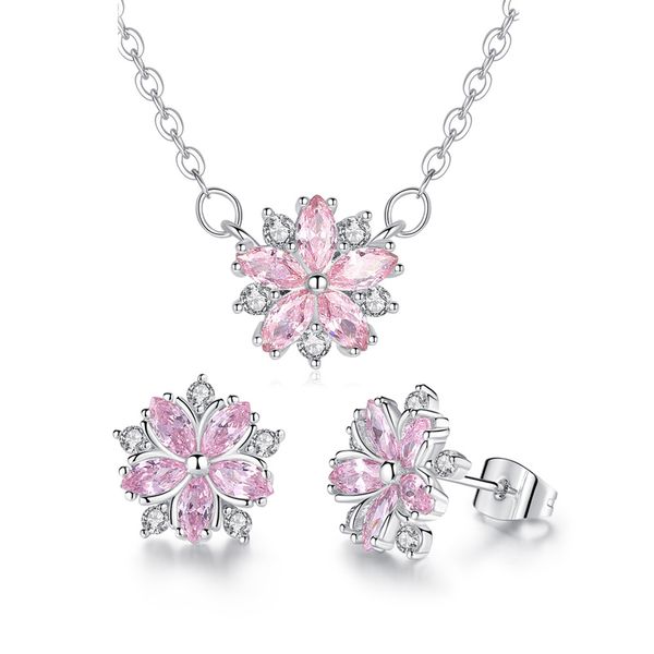 

jewelry sets necklace earrings sets for women party cubic zircon link chain flowers necklaces for girls, Silver