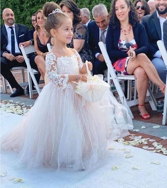 

light champagne vintage lace little flower girls dresses illusion long sleeves court train baby tutu skirt kids formal wear, White;blue