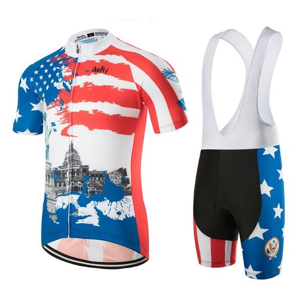 

2020 aofly men's short sleeve cycling jersey sets usa pentagram quick-dry mtb bike clothing maillot ropa ciclismo gel clothing, Black;blue