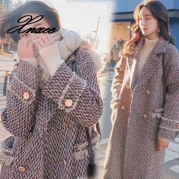 

xnxee winter new long thick woolen coat fashion tassel loose slimming woolen coat, Black