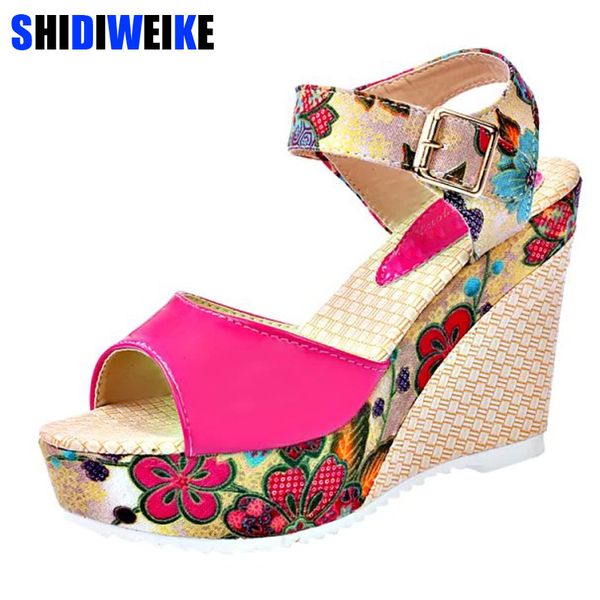 

2019 women sandals summer platform wedges casual shoes woman floral super high heels open toe slippers sandalias zapatos mujer t200111, Black