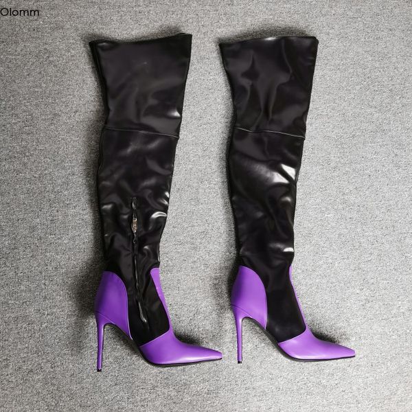 Rontic moda mulheres coxa alta botas stiletto salto alto botas sexy apontado toe lindos 4 cores sapatos festa mulheres tamanho 5-15