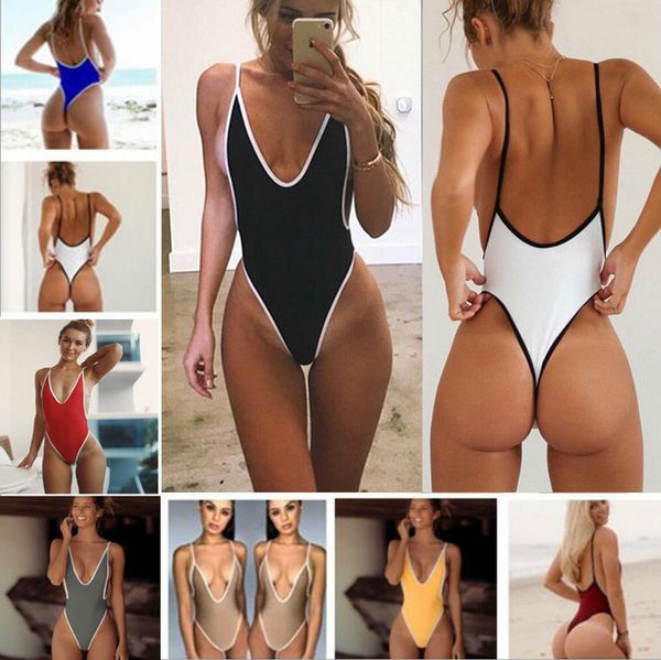 

2020 new bikini women deep v swimsuit swimwear thong monokini bathing suits beach wear swimming suit for female