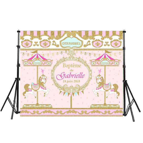Colorful Pink And Golden Carousel Birthday Girls Background Photo Colorful Pink And Golden Carousel Birthday Girls Background Photo
