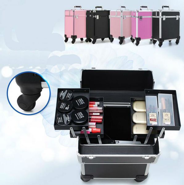 

professional trolley cosmetic case hand-held high-capacity nail make-up embroidery hair beauty toolbox cosmetic bag