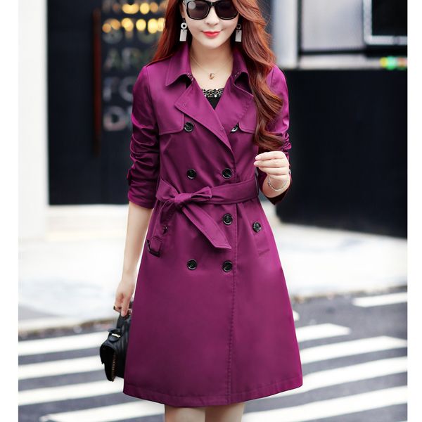 

slim slimming trench coat in the long section of the new large size spring and autumn coat women's long-sleeved british wind, Tan;black
