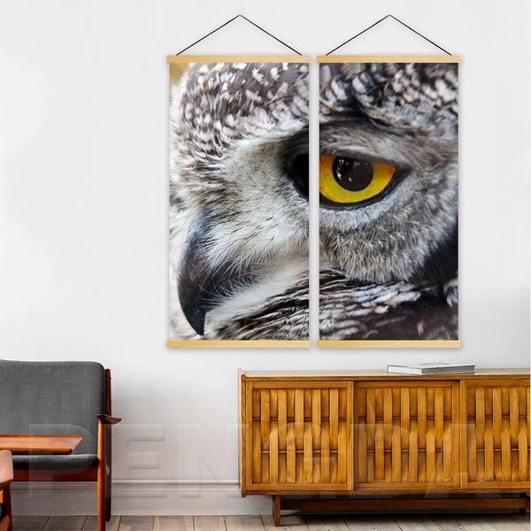 

canvas print home decoration wall art 2 piece eagle eye painting solid wood hanging scroll modern picture for living room poster