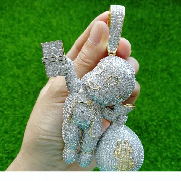 

brass cz big size cartoon figure pendants hip hop jewelry men and women necklace party gift cn044a, Silver