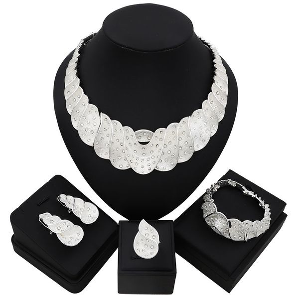 

tsround dubai jewelry set for women normal zircon silver nigerian bridal necklace set