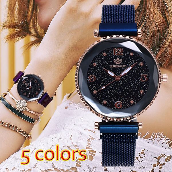 

women stainless steel mesh strap quartz watches simple digital scale magnetic buckle watch fashion casual wristwatch, Slivery;brown