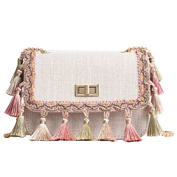 

women fashion fringe crossbody bag mini chain shoulder bag canvas national fashion summer