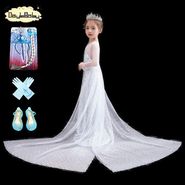 

snow queen 2 dress for girl white shining sequined carnival costume girls birthday long dress with cape ball, Red;yellow