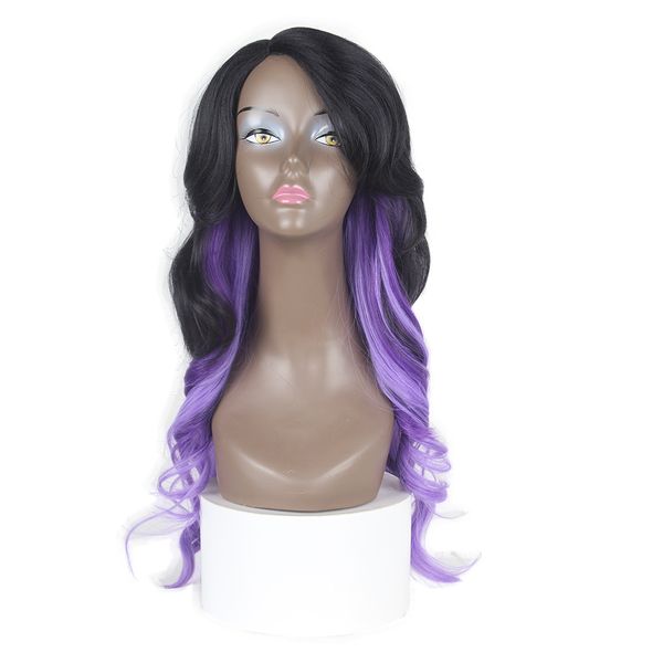 

синтетический сыпучие волна волос ombre черный фиолетовый длинные парики шнурка челка боковой части парики для женщин zxtress, Black