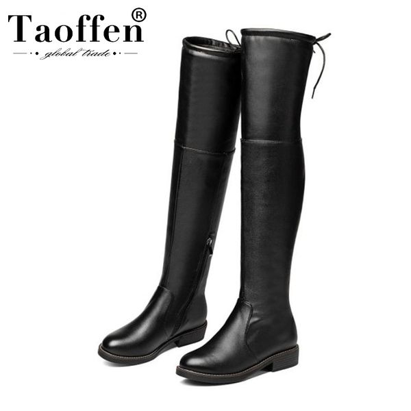 

taoffen pu кожа удобная женщина над коленом boots flats classics sexy lady winter boots black обувь женская обувь размер 34-43