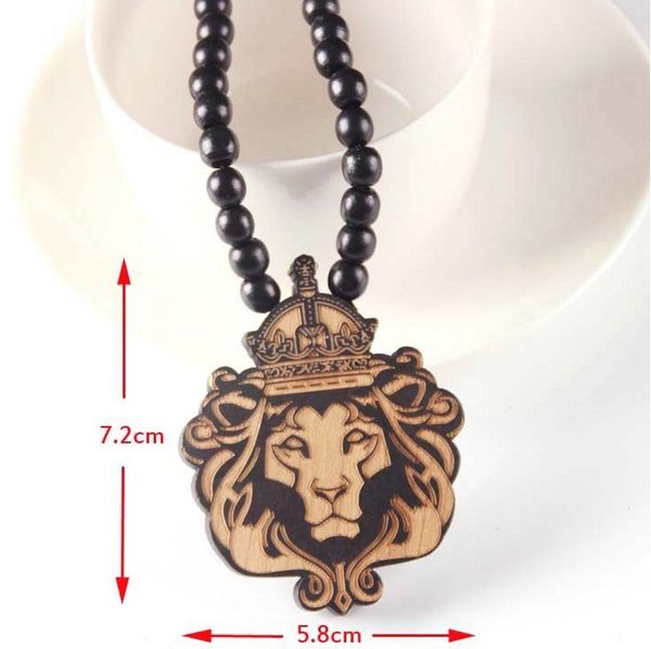 

maxi laser engraved wooden bead necklace lion king pendant hip hop clothing accessories wood necklace can be customized, Silver