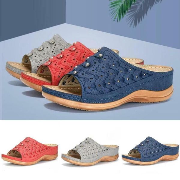 

women sandals pu leather summer beach open toe shoes outdoor wedge heel anti slip sandal orthopedic bunion corrector, Black