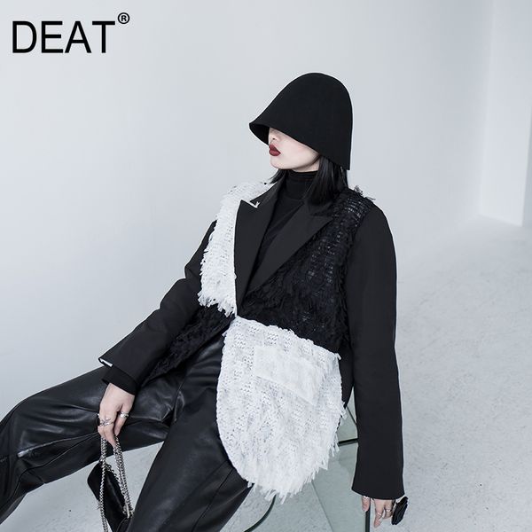 

deat] 2020 spring новой моды быстрой доставки женских blazer пальто полного рукав кисточка patchworl отворот тонкая япония стиль wild 13f42, White;black