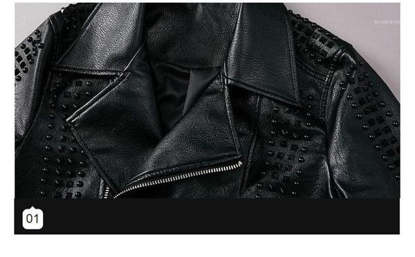 

искусственная кожа куртки с длинным рукавом мужская верхняя одежда мода мужская тонкая куртка отворот шеи мужские, Black