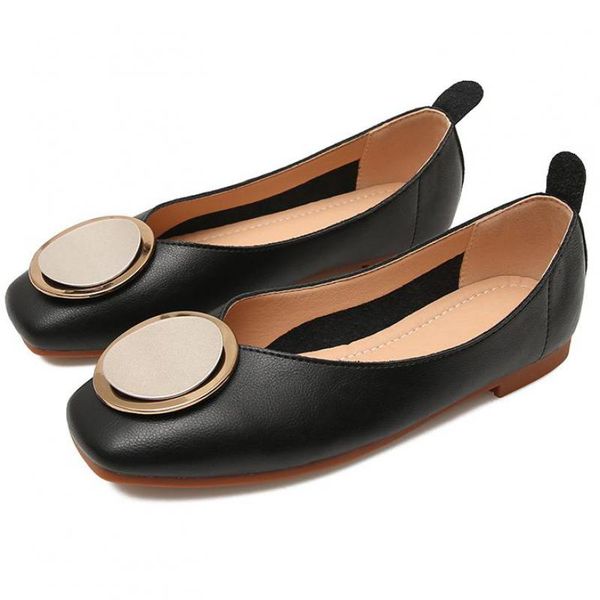 

women loafers flats ballet shoes casual slip on leather shoes square toe office lady shallow single shoe footwear zapatos mujer, Black