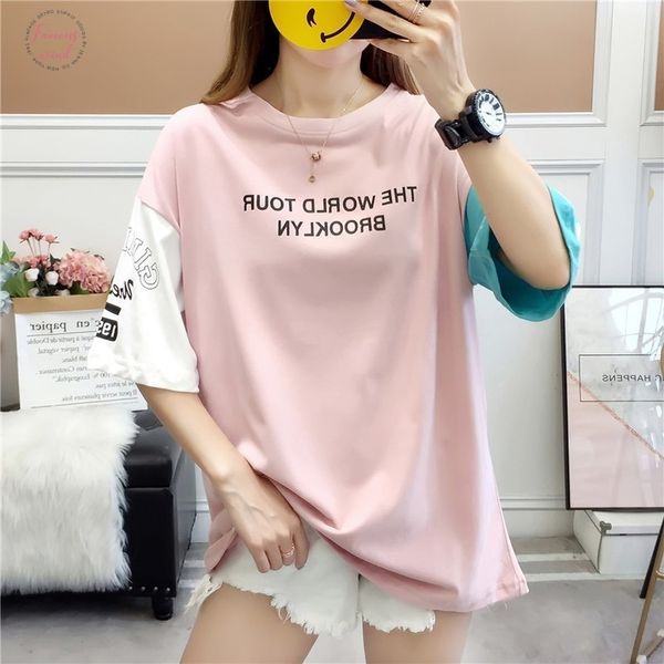 

women summer tee oversize letter print half sleeve casual letter tshirt ladies t shirt streetwear tee drop shipping, White