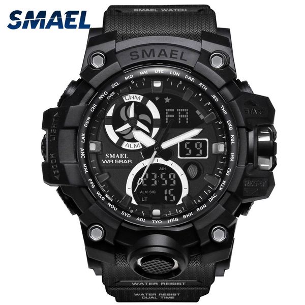 

sport watches man clock smael 2018 quartz watch big dial clock men relogio masculino 1545c led digital watch waterproof, Slivery;brown