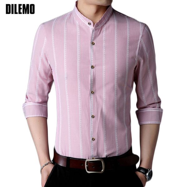 

2018 fashion brand shirt mens striped designer long sleeve slim fit streetwear mandarin collar dress shirt casual mens clothing, White;black