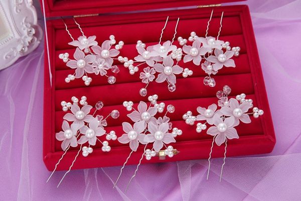 

bridal wedding jewelry handmade headwear pearl hair accessories handmade flowers pearl hair bun shape hair clips white wholesale, Golden;silver